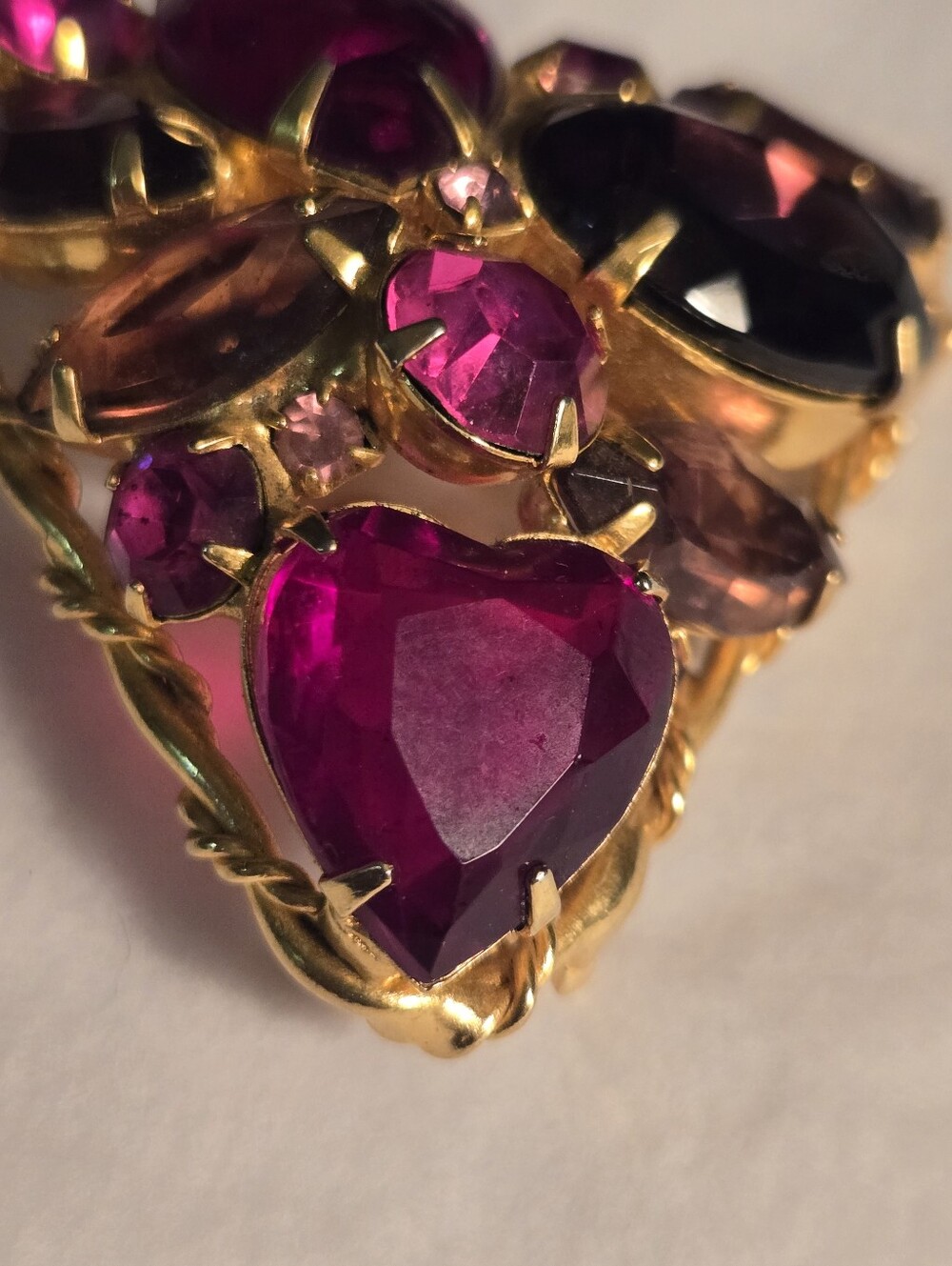 Vintage 1950s-60s Multicolor Statement Brooch Pin Gold Tone Faceted Glass Stones - Picture 10 of 14
